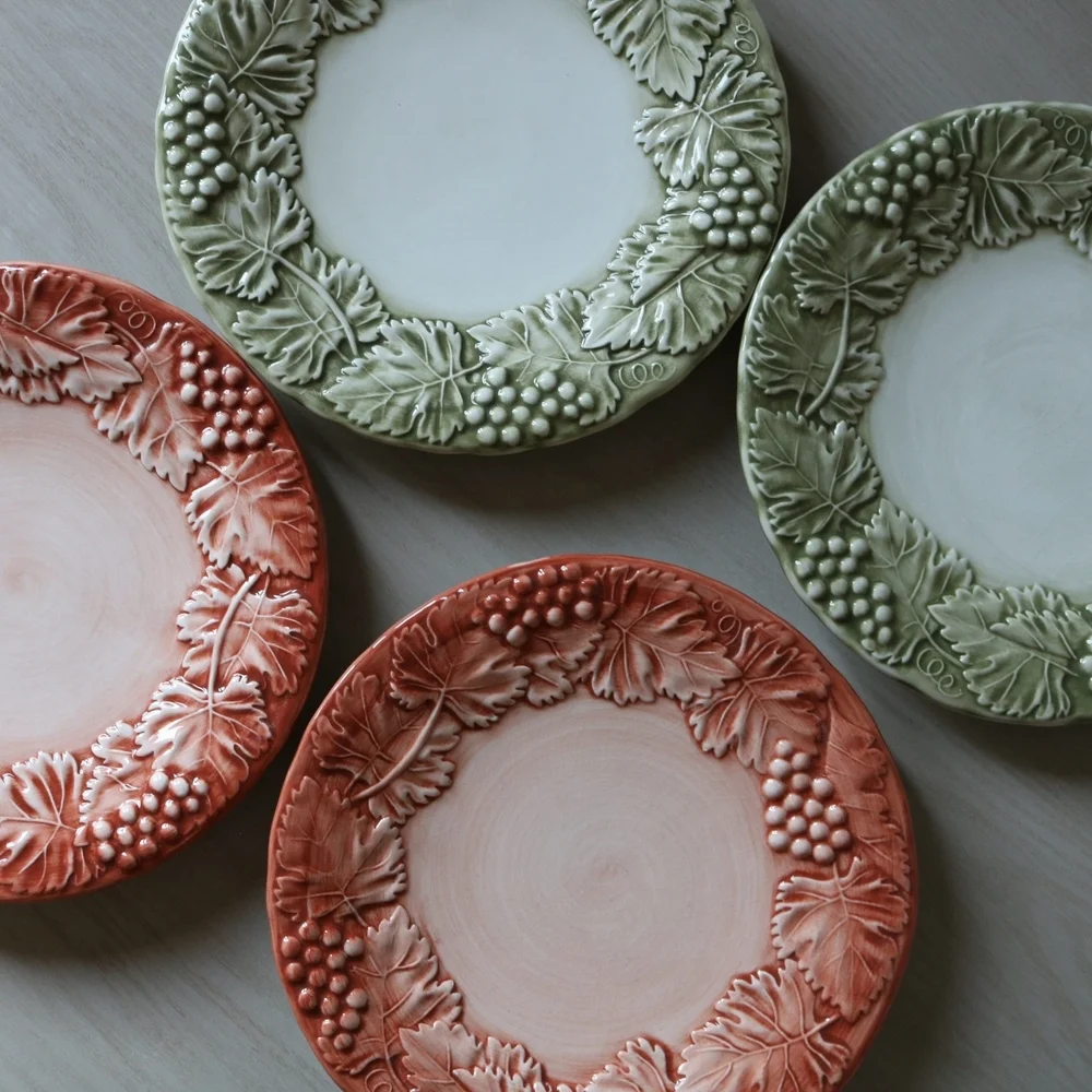 Vintage Williams-Sonoma Embossed Grape Salad Plates | Sage Green & Terra Cotta